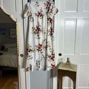 Floral White Dress with Red and Yellow Accents